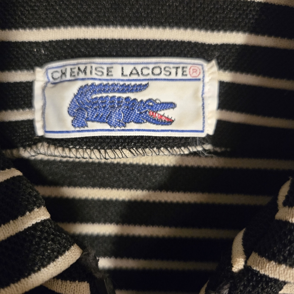 Lacoste Vintage 1970's Chemise Black and White Striped Zip Front Dress - Picture 4 of 5
